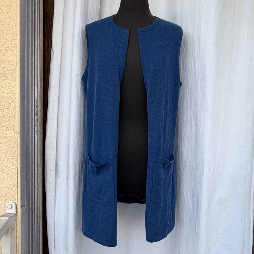 Belford 100% Cashmere Navy Sleeveless Cardigan Vest, Cozy Loungewear Preppy